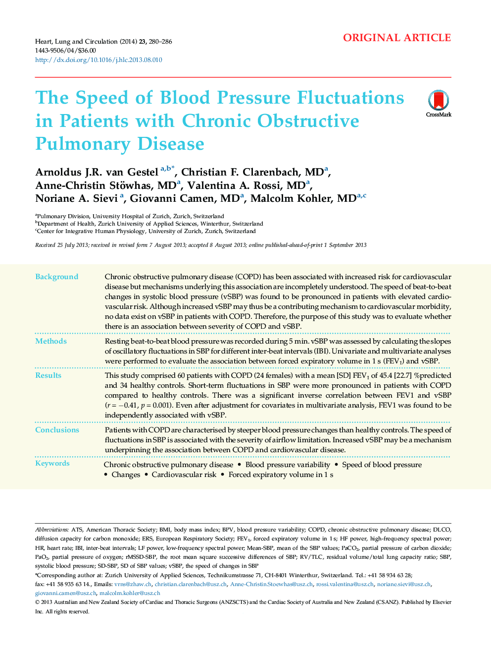 The Speed of Blood Pressure Fluctuations in Patients with Chronic Obstructive Pulmonary Disease