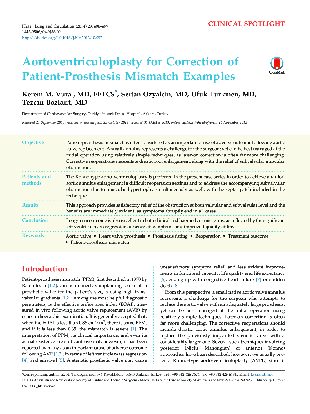 Aortoventriculoplasty for Correction of Patient-Prosthesis Mismatch Examples