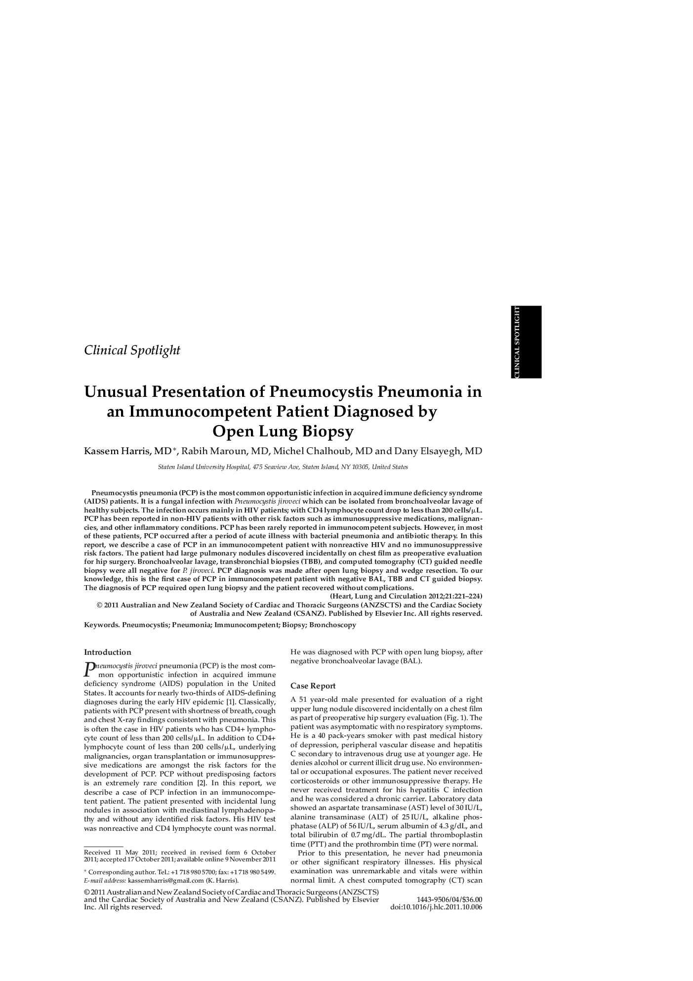 Unusual Presentation of Pneumocystis Pneumonia in an Immunocompetent Patient Diagnosed by Open Lung Biopsy