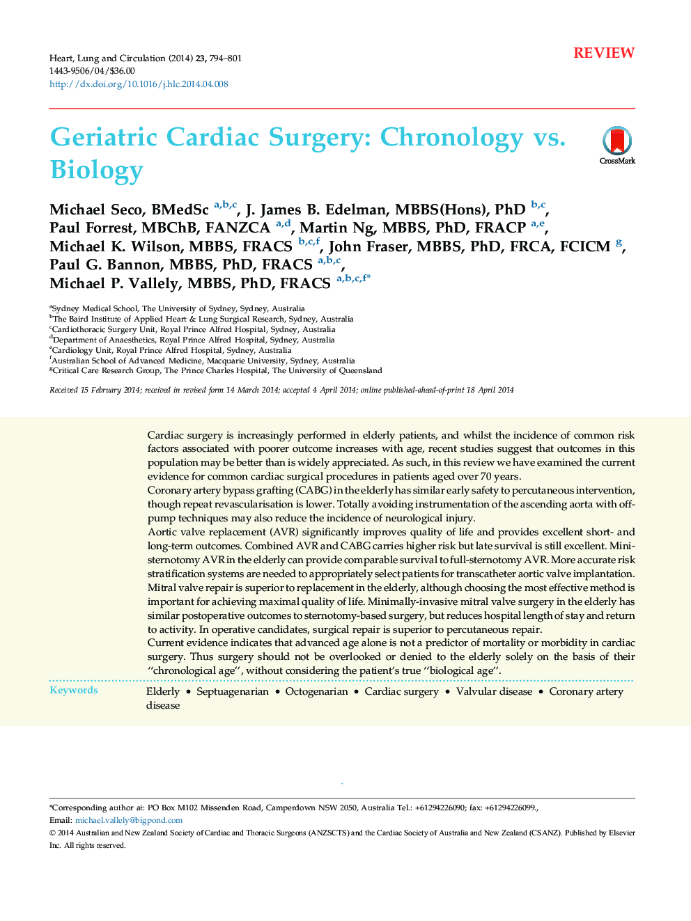 Geriatric Cardiac Surgery: Chronology vs. Biology