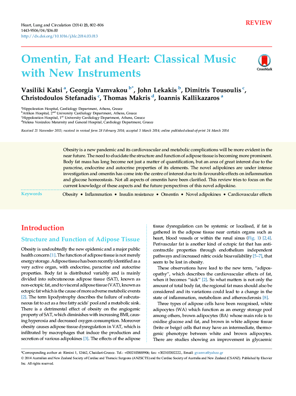 Omentin, Fat and Heart: Classical Music with New Instruments