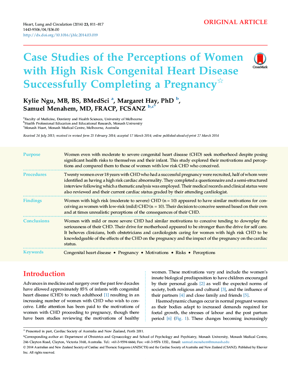 Case Studies of the Perceptions of Women with High Risk Congenital Heart Disease Successfully Completing a Pregnancy 