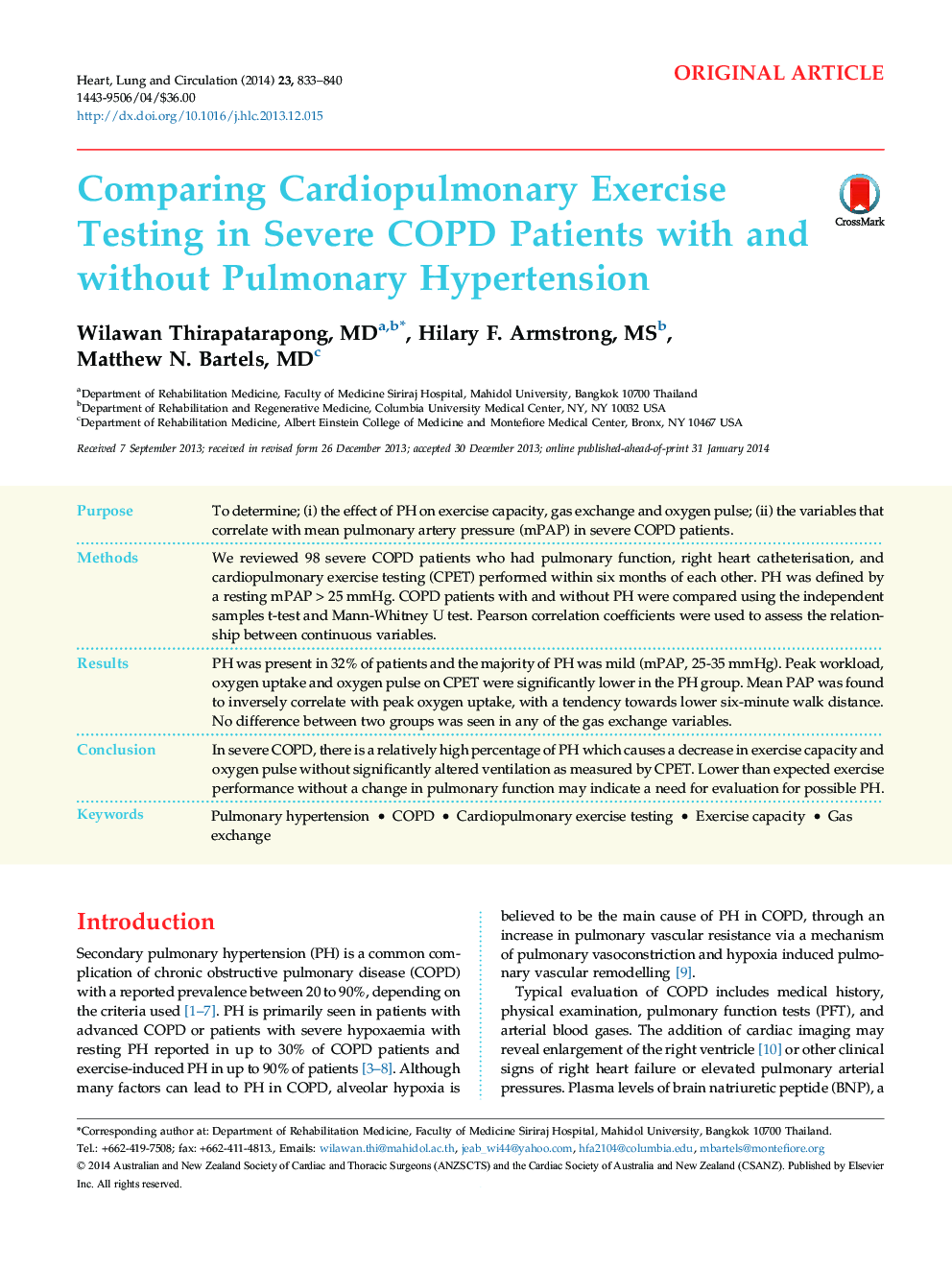 Comparing Cardiopulmonary Exercise Testing in Severe COPD Patients with and without Pulmonary Hypertension