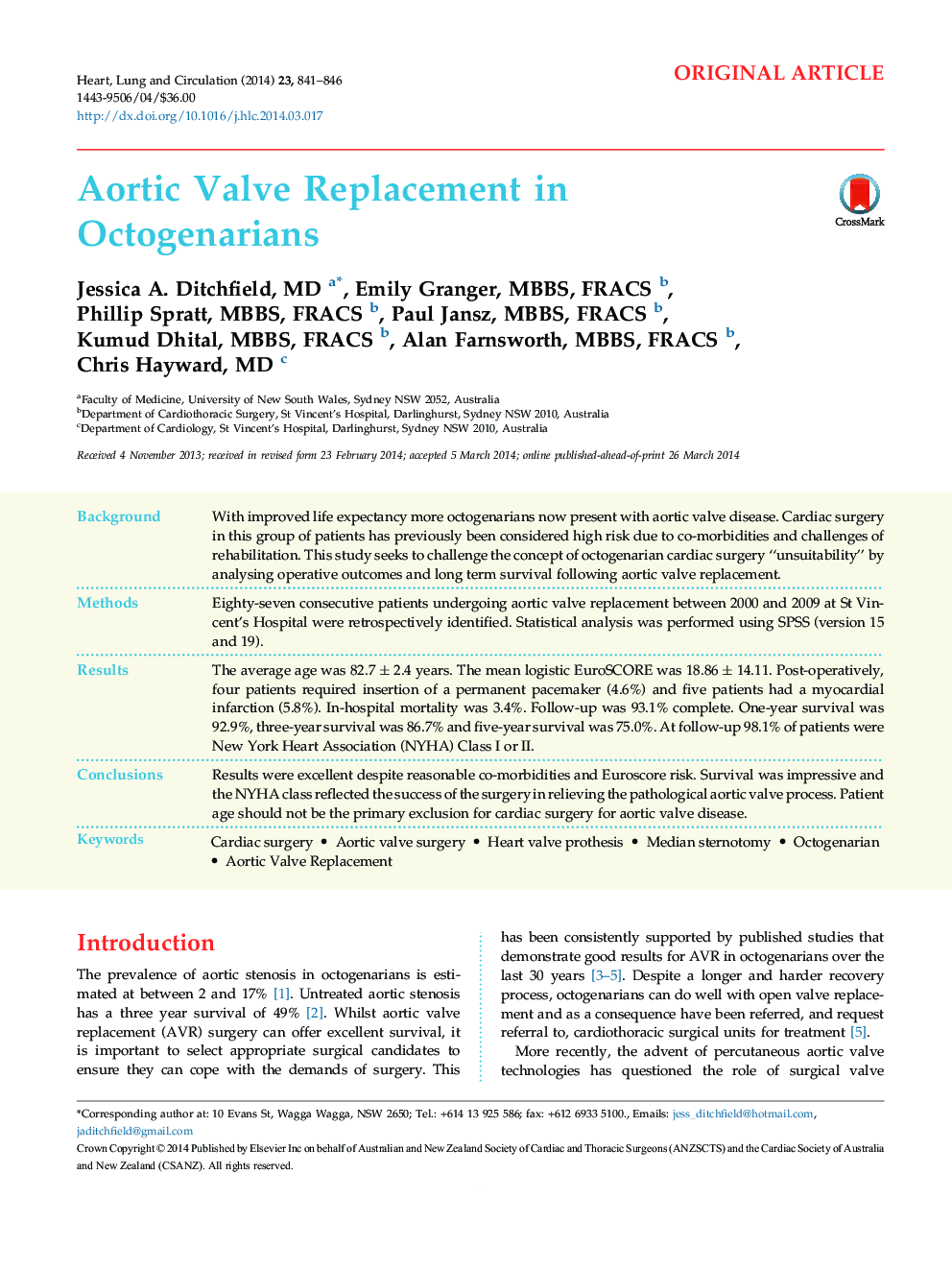 Aortic Valve Replacement in Octogenarians