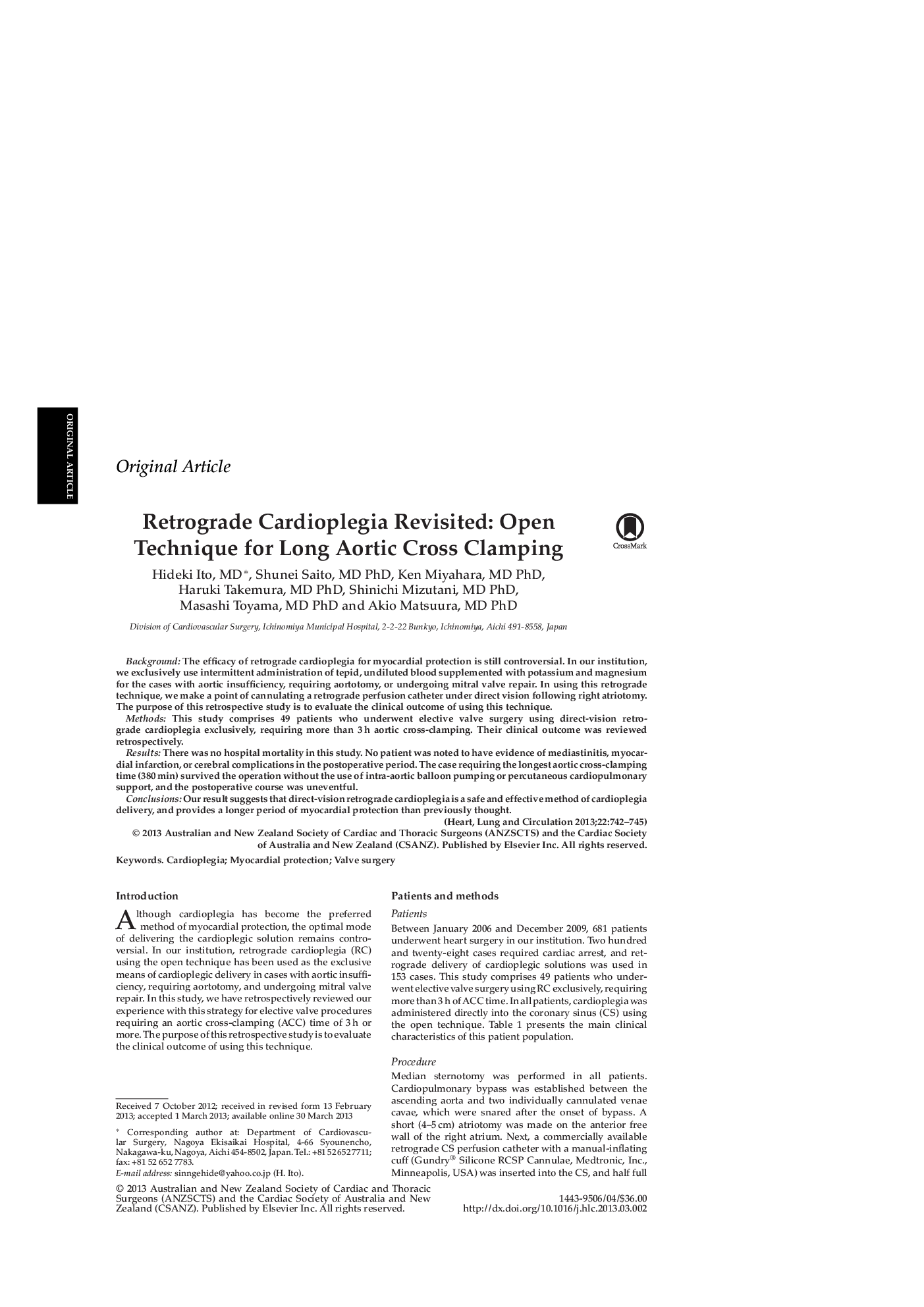 Retrograde Cardioplegia Revisited: Open Technique for Long Aortic Cross Clamping