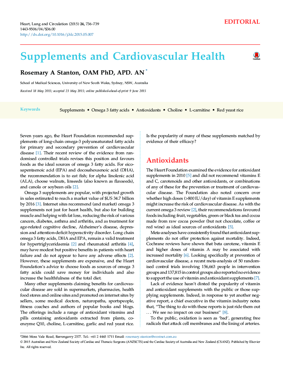 Supplements and Cardiovascular Health