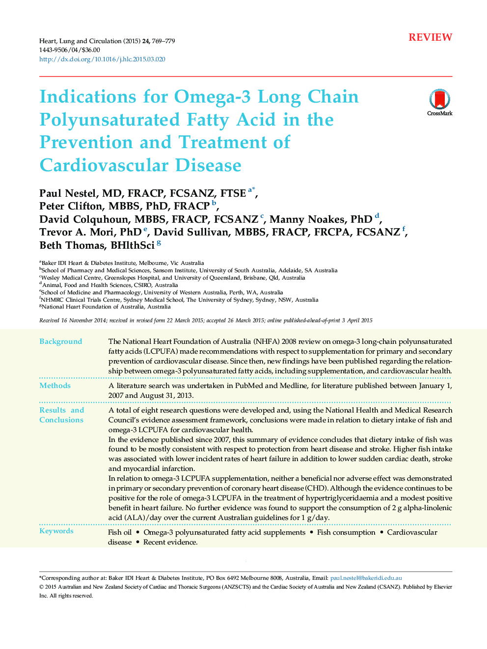 Indications for Omega-3 Long Chain Polyunsaturated Fatty Acid in the Prevention and Treatment of Cardiovascular Disease