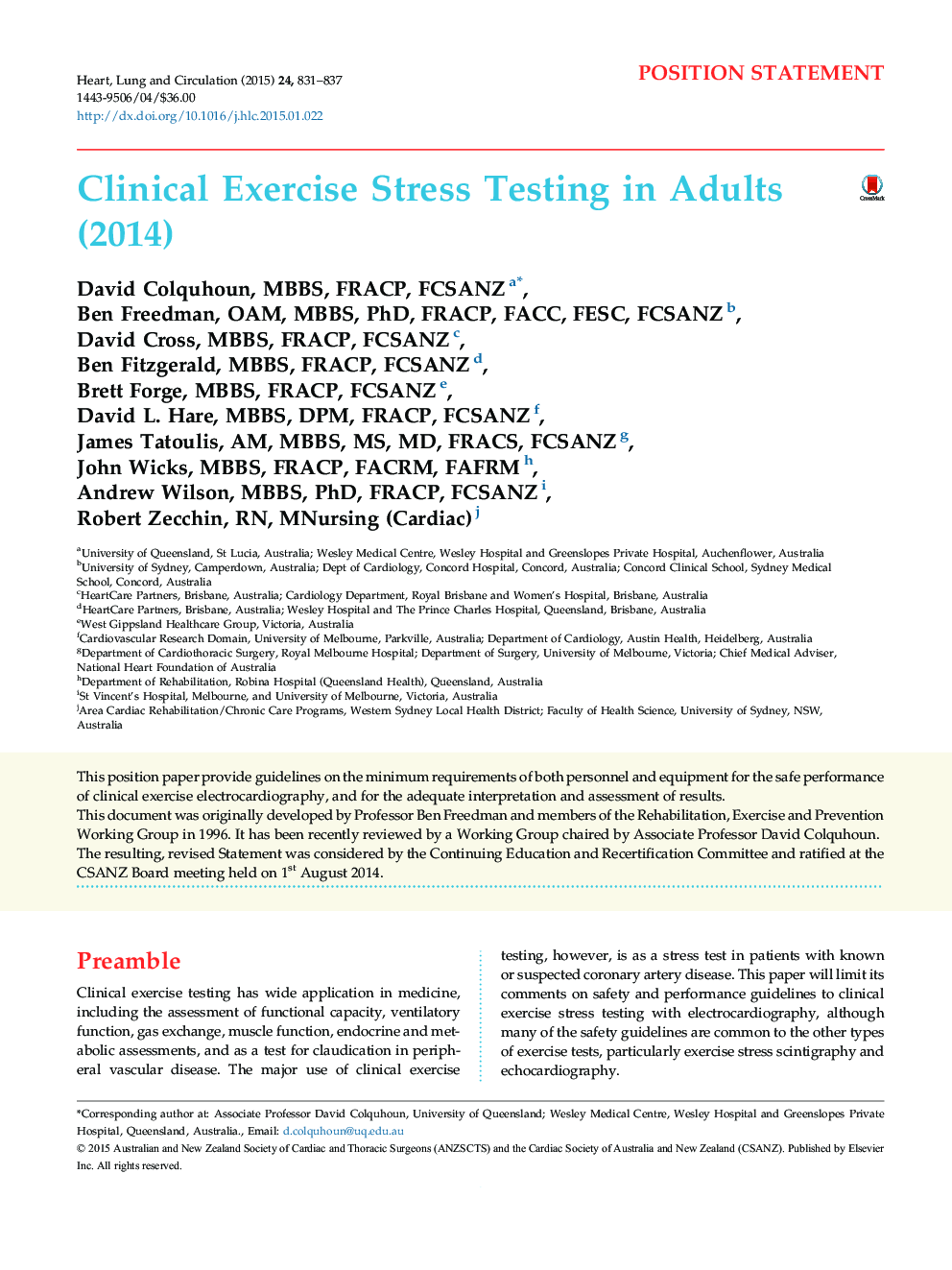 Clinical Exercise Stress Testing in Adults (2014)