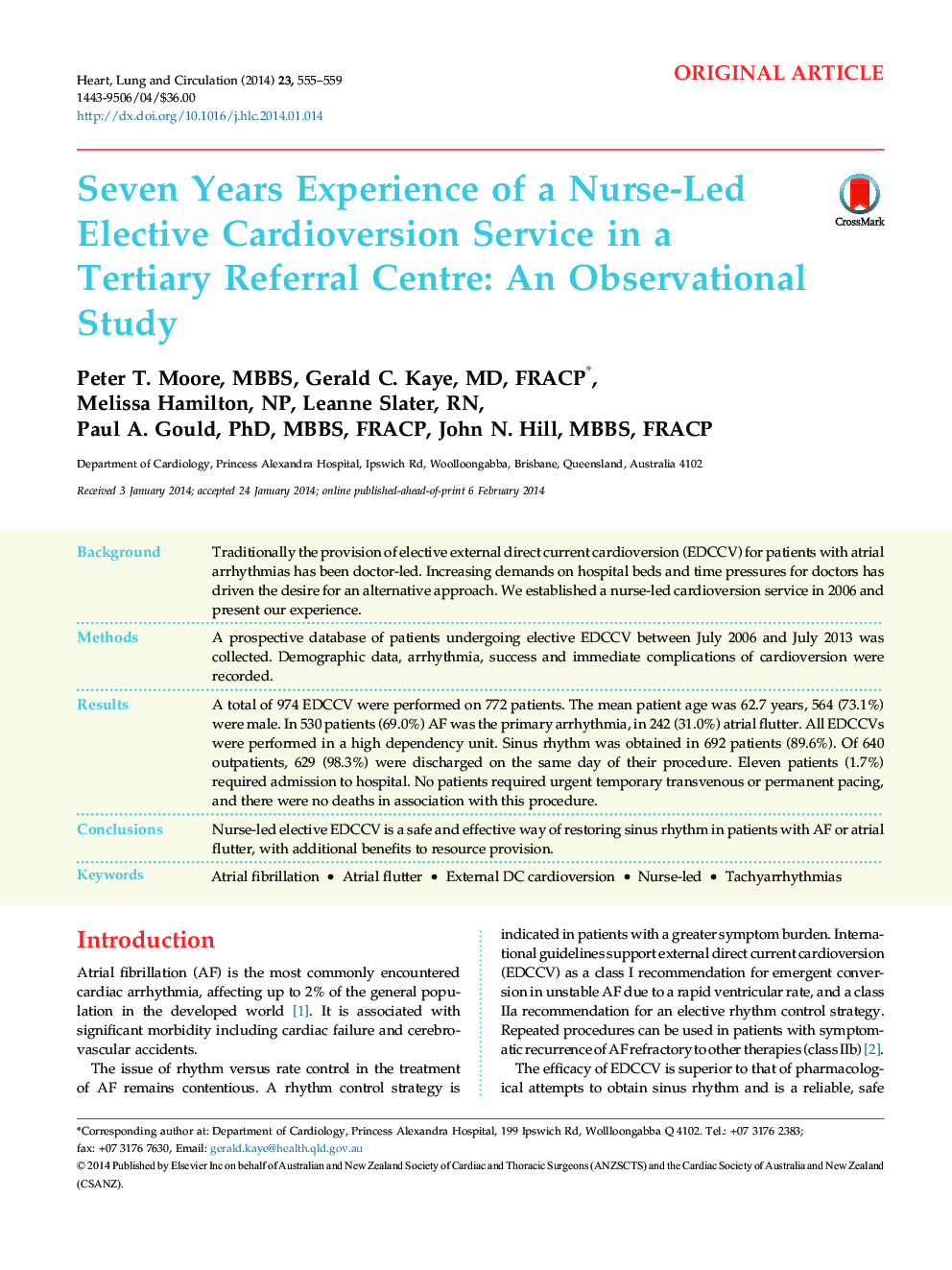 Seven Years Experience of a Nurse-Led Elective Cardioversion Service in a Tertiary Referral Centre: An Observational Study