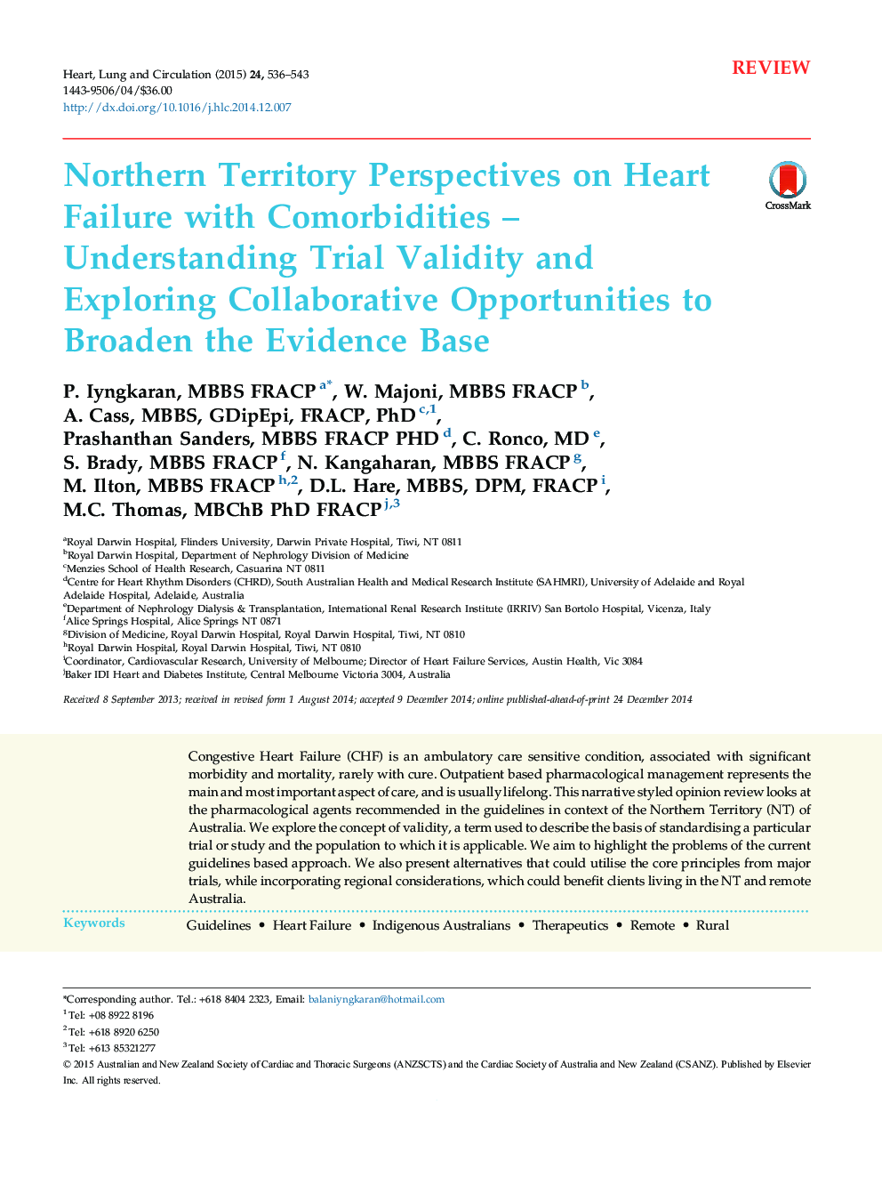 Northern Territory Perspectives on Heart Failure with Comorbidities – Understanding Trial Validity and Exploring Collaborative Opportunities to Broaden the Evidence Base