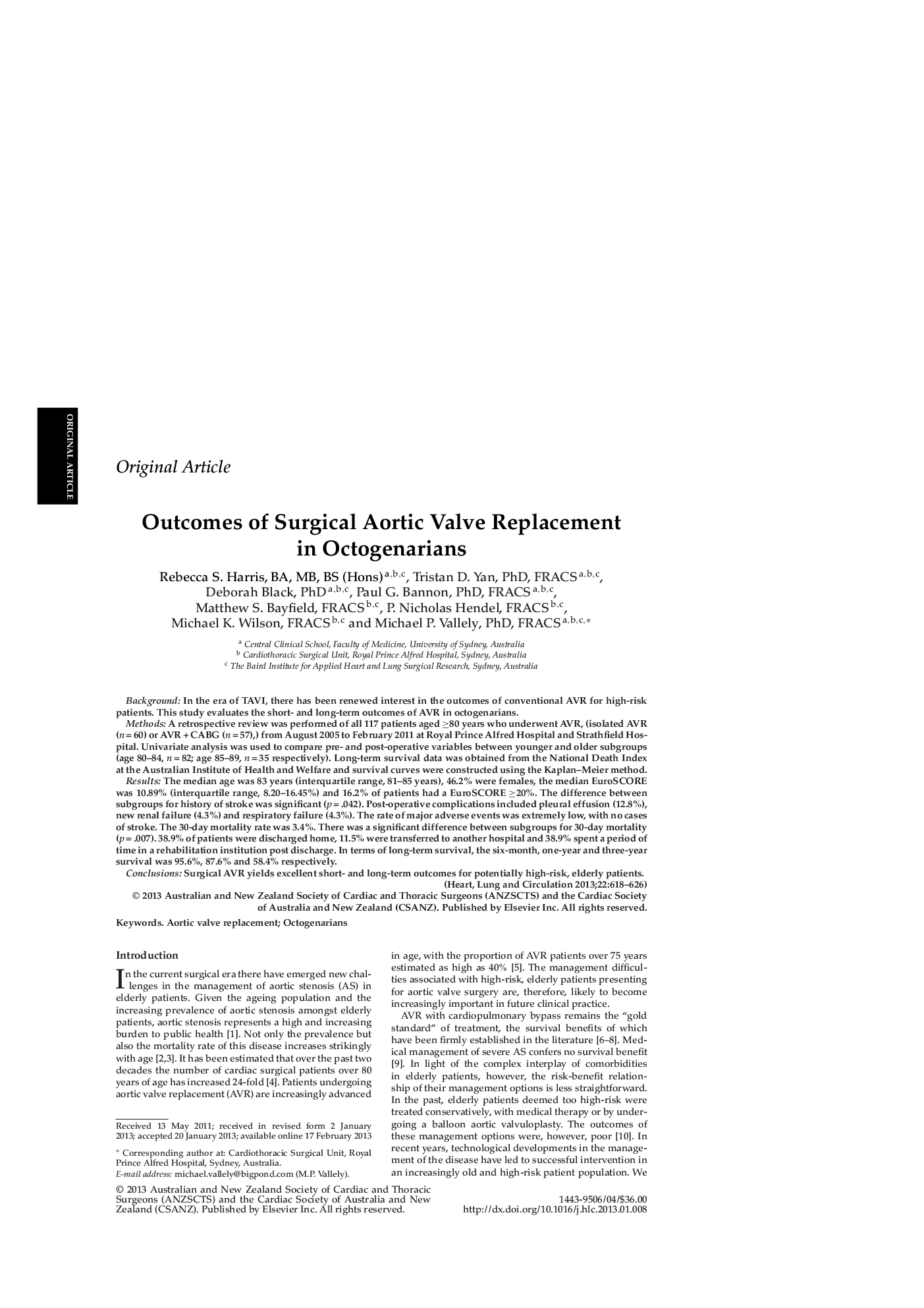 Outcomes of Surgical Aortic Valve Replacement in Octogenarians