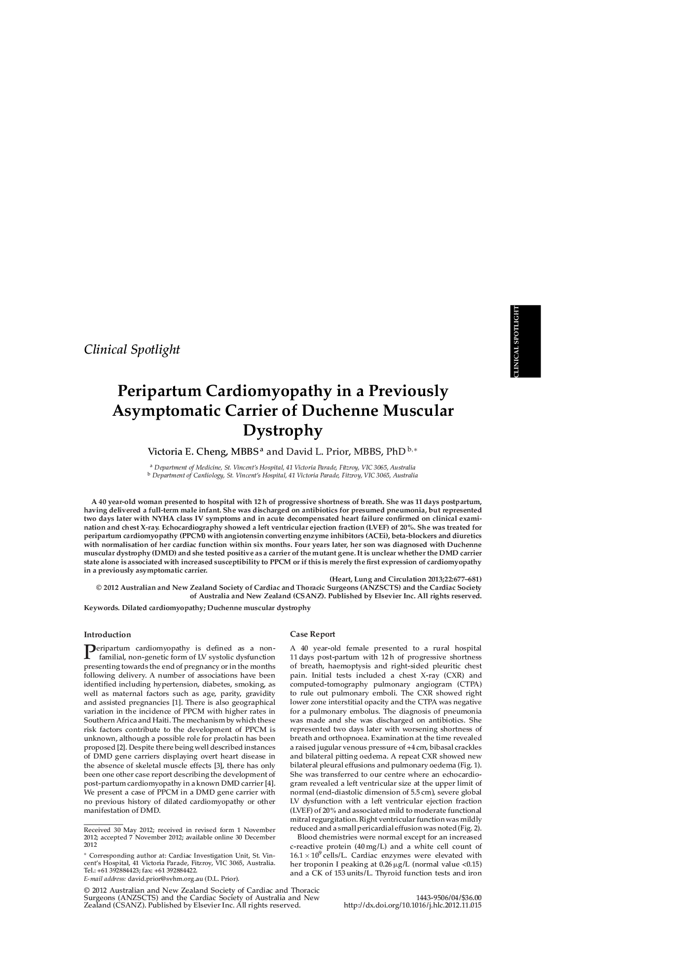 Peripartum Cardiomyopathy in a Previously Asymptomatic Carrier of Duchenne Muscular Dystrophy