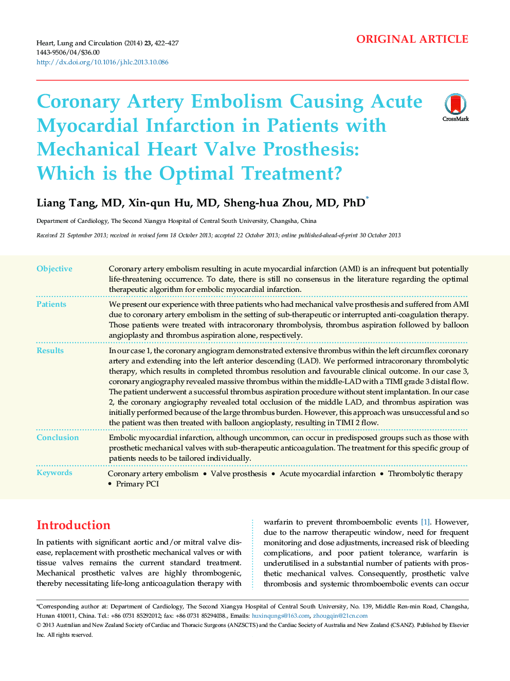 Coronary Artery Embolism Causing Acute Myocardial Infarction in Patients with Mechanical Heart Valve Prosthesis: Which is the Optimal Treatment?