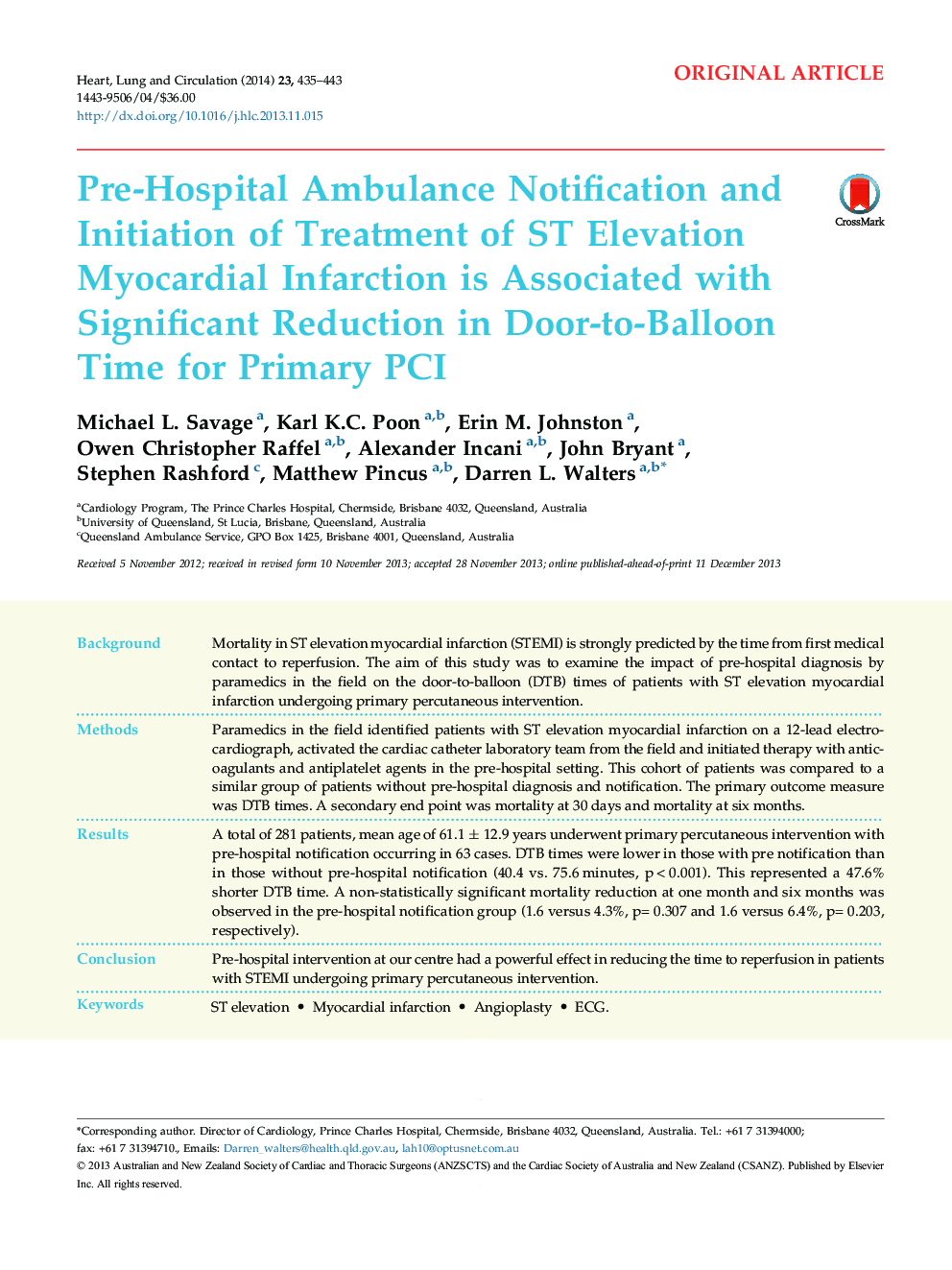 Pre-Hospital Ambulance Notification and Initiation of Treatment of ST Elevation Myocardial Infarction is Associated with Significant Reduction in Door-to-Balloon Time for Primary PCI