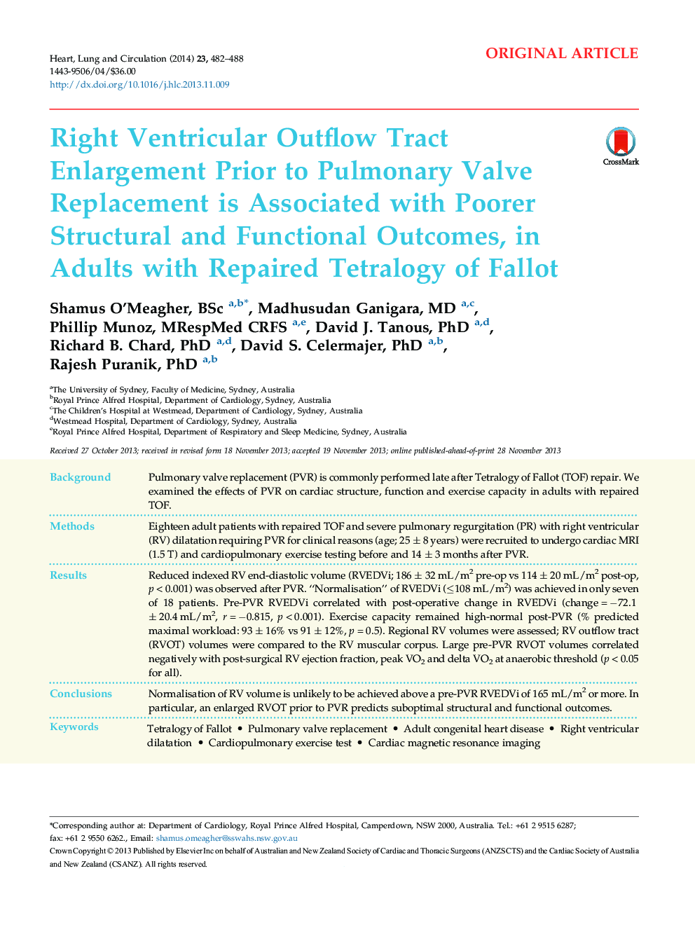 Right Ventricular Outflow Tract Enlargement Prior to Pulmonary Valve Replacement is Associated with Poorer Structural and Functional Outcomes, in Adults with Repaired Tetralogy of Fallot