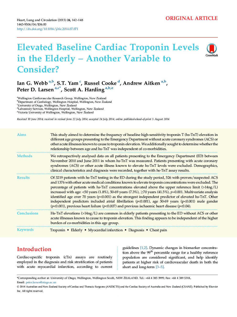 Elevated Baseline Cardiac Troponin Levels in the Elderly – Another Variable to Consider?