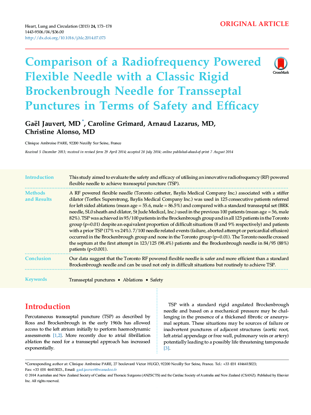 Comparison of a Radiofrequency Powered Flexible Needle with a Classic Rigid Brockenbrough Needle for Transseptal Punctures in Terms of Safety and Efficacy