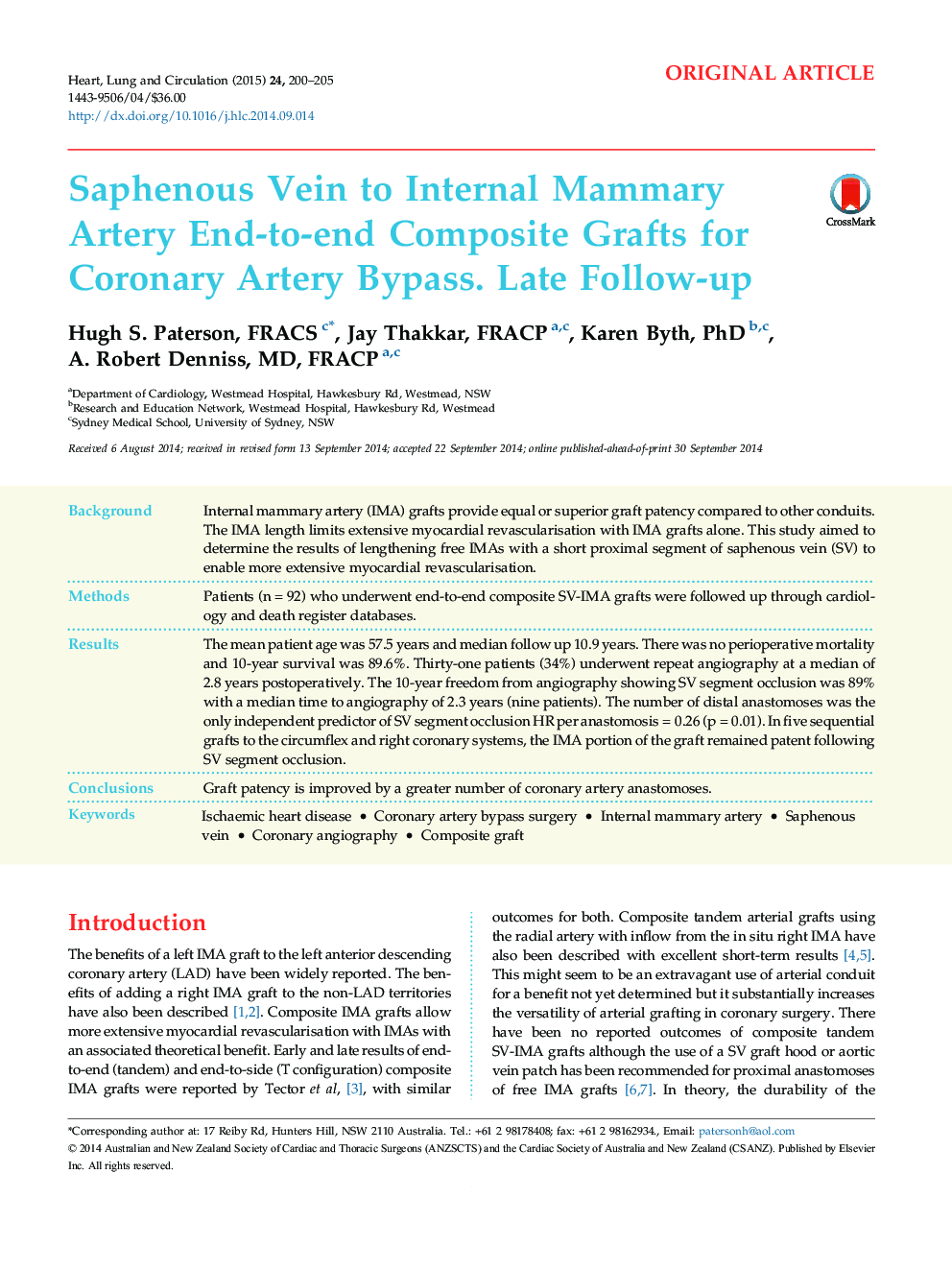 Saphenous Vein to Internal Mammary Artery End-to-end Composite Grafts for Coronary Artery Bypass. Late Follow-up