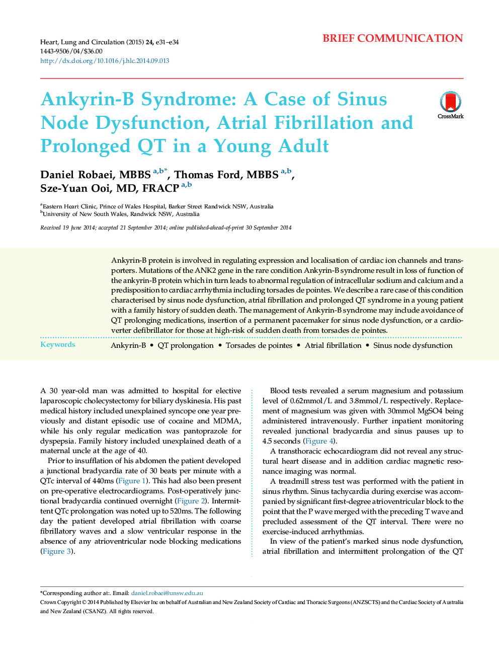 Ankyrin-B Syndrome: A Case of Sinus Node Dysfunction, Atrial Fibrillation and Prolonged QT in a Young Adult