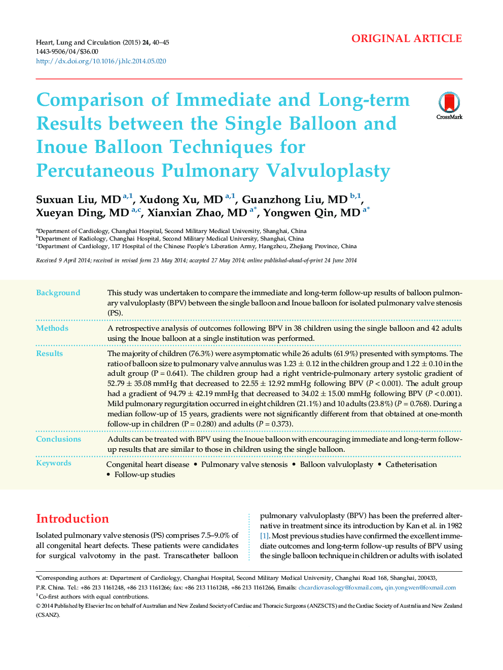 Comparison of Immediate and Long-term Results between the Single Balloon and Inoue Balloon Techniques for Percutaneous Pulmonary Valvuloplasty