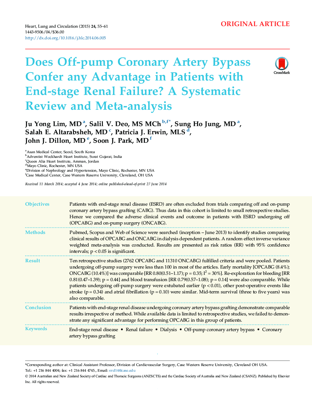 Does Off-pump Coronary Artery Bypass Confer any Advantage in Patients with End-stage Renal Failure? A Systematic Review and Meta-analysis