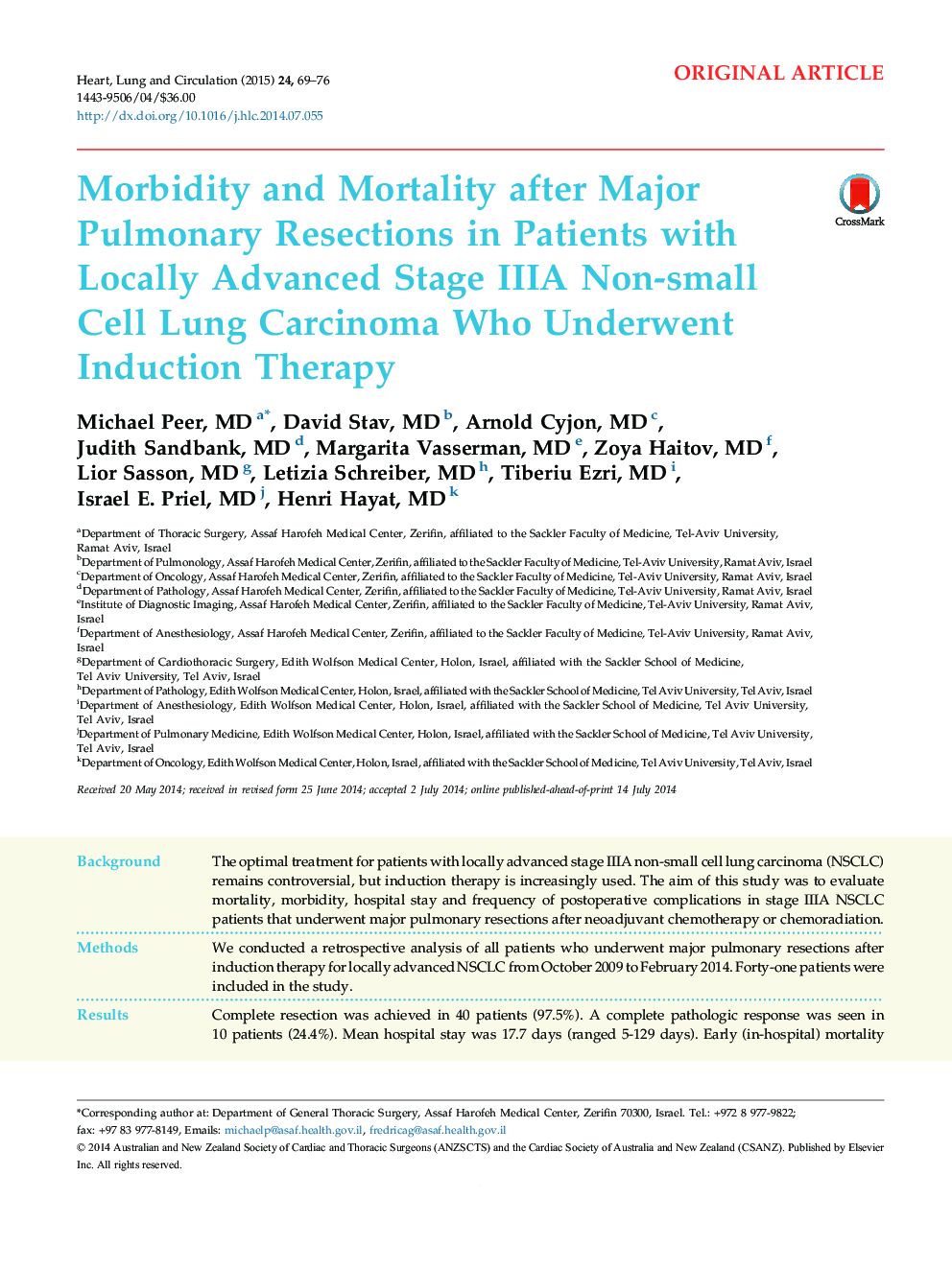 Morbidity and Mortality after Major Pulmonary Resections in Patients with Locally Advanced Stage IIIA Non-small Cell Lung Carcinoma Who Underwent Induction Therapy