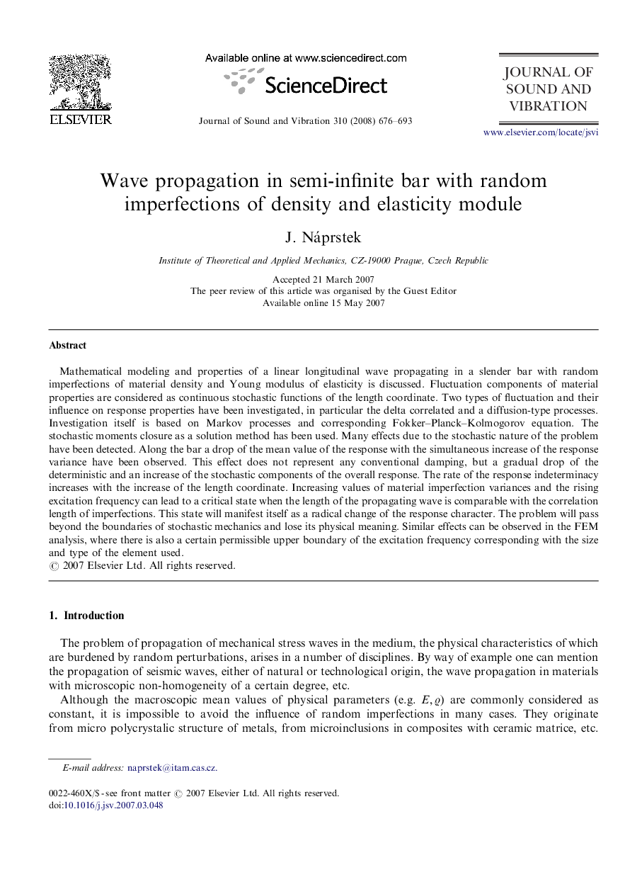 Wave propagation in semi-infinite bar with random imperfections of density and elasticity module