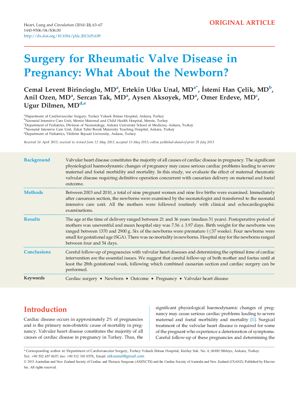 Surgery for Rheumatic Valve Disease in Pregnancy: What About the Newborn?
