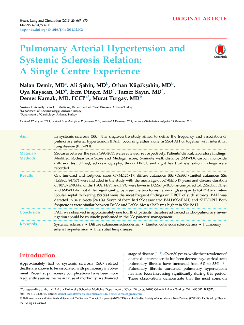 Pulmonary Arterial Hypertension and Systemic Sclerosis Relation: A Single Centre Experience