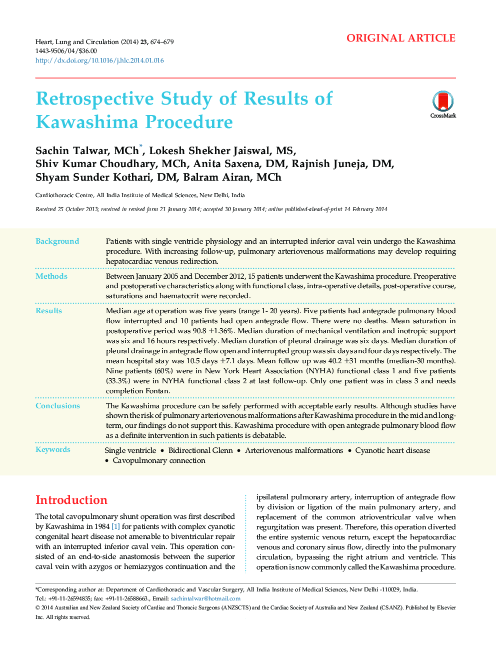 Retrospective Study of Results of Kawashima Procedure