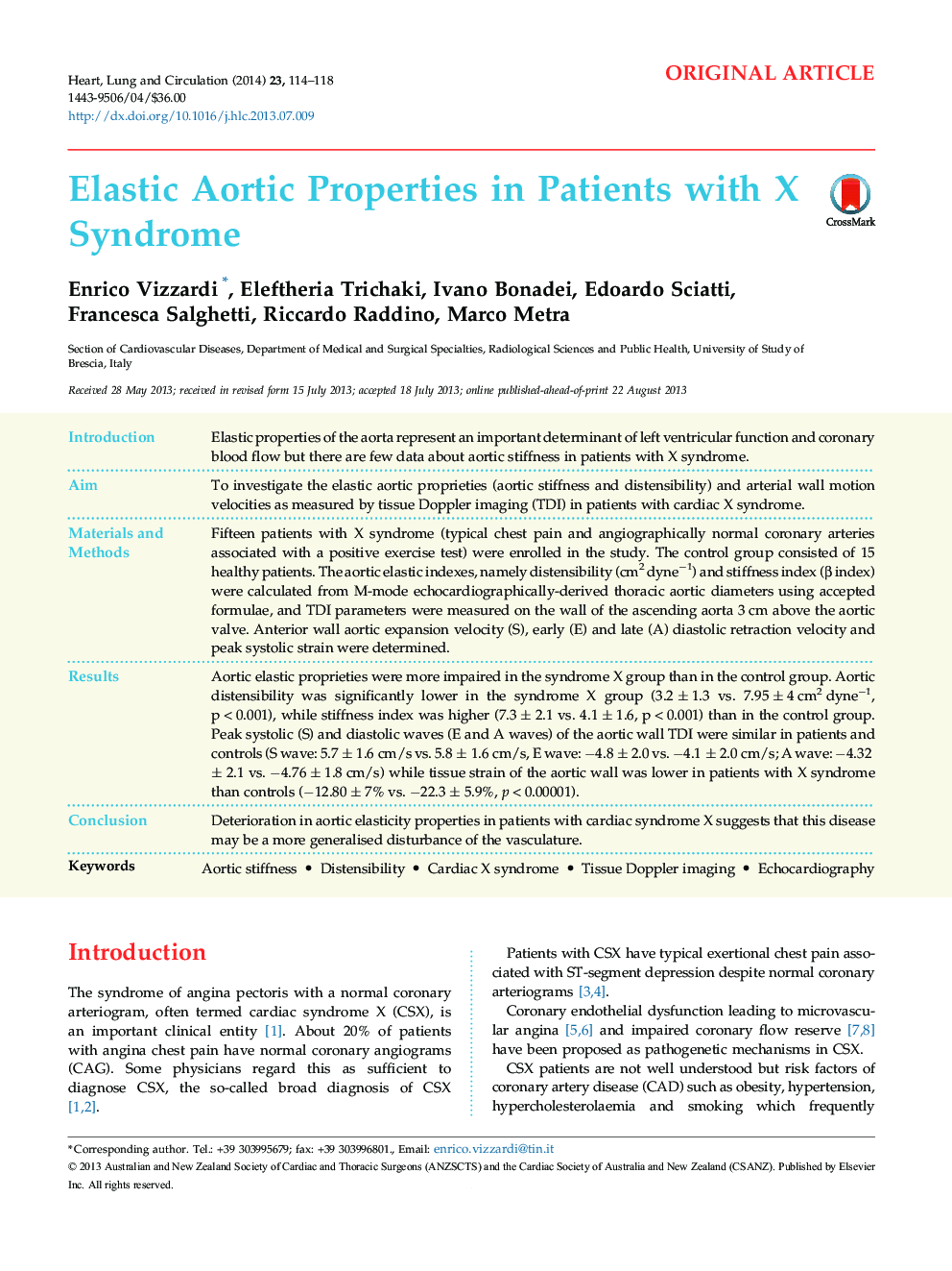 Elastic Aortic Properties in Patients with X Syndrome