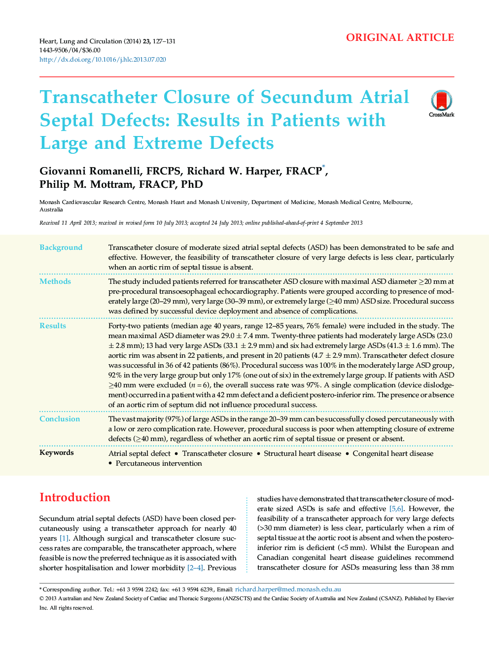 Transcatheter Closure of Secundum Atrial Septal Defects: Results in Patients with Large and Extreme Defects