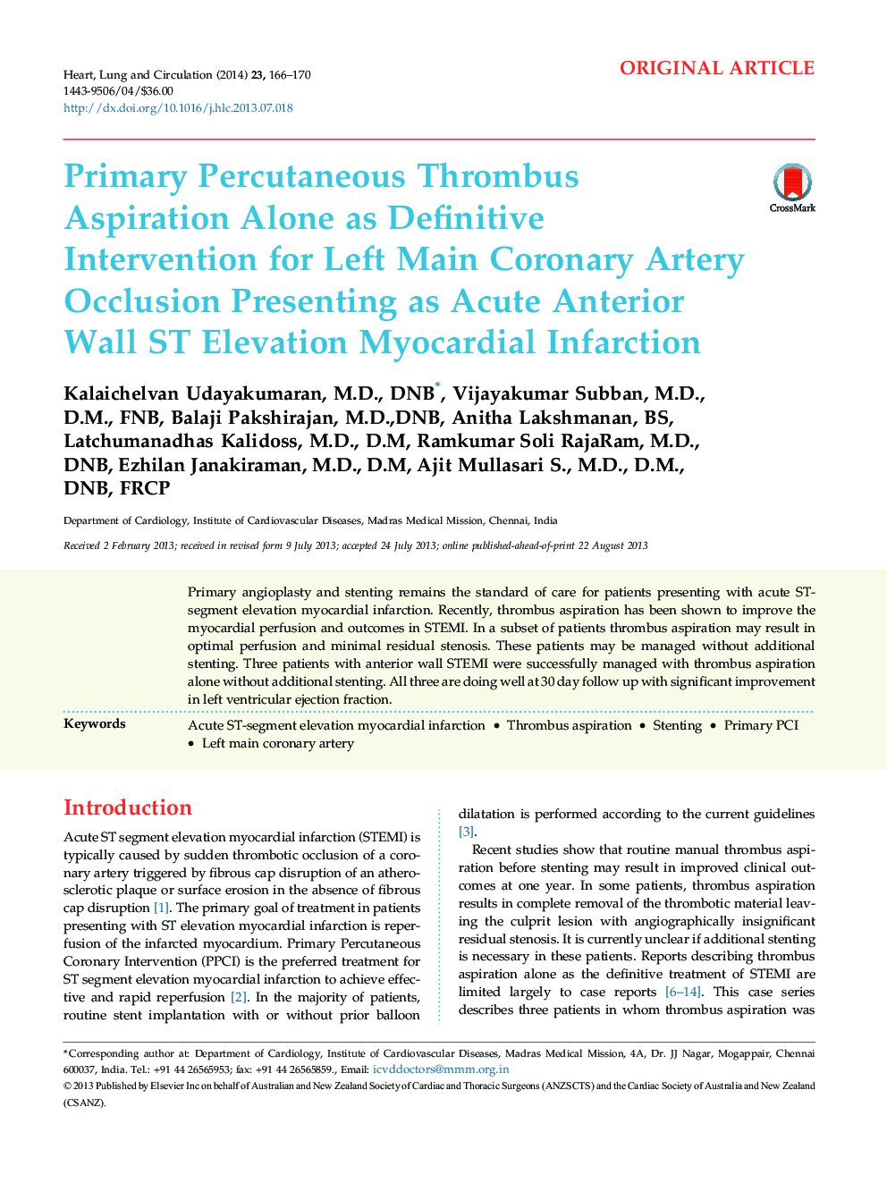 Primary Percutaneous Thrombus Aspiration Alone as Definitive Intervention for Left Main Coronary Artery Occlusion Presenting as Acute Anterior Wall ST Elevation Myocardial Infarction