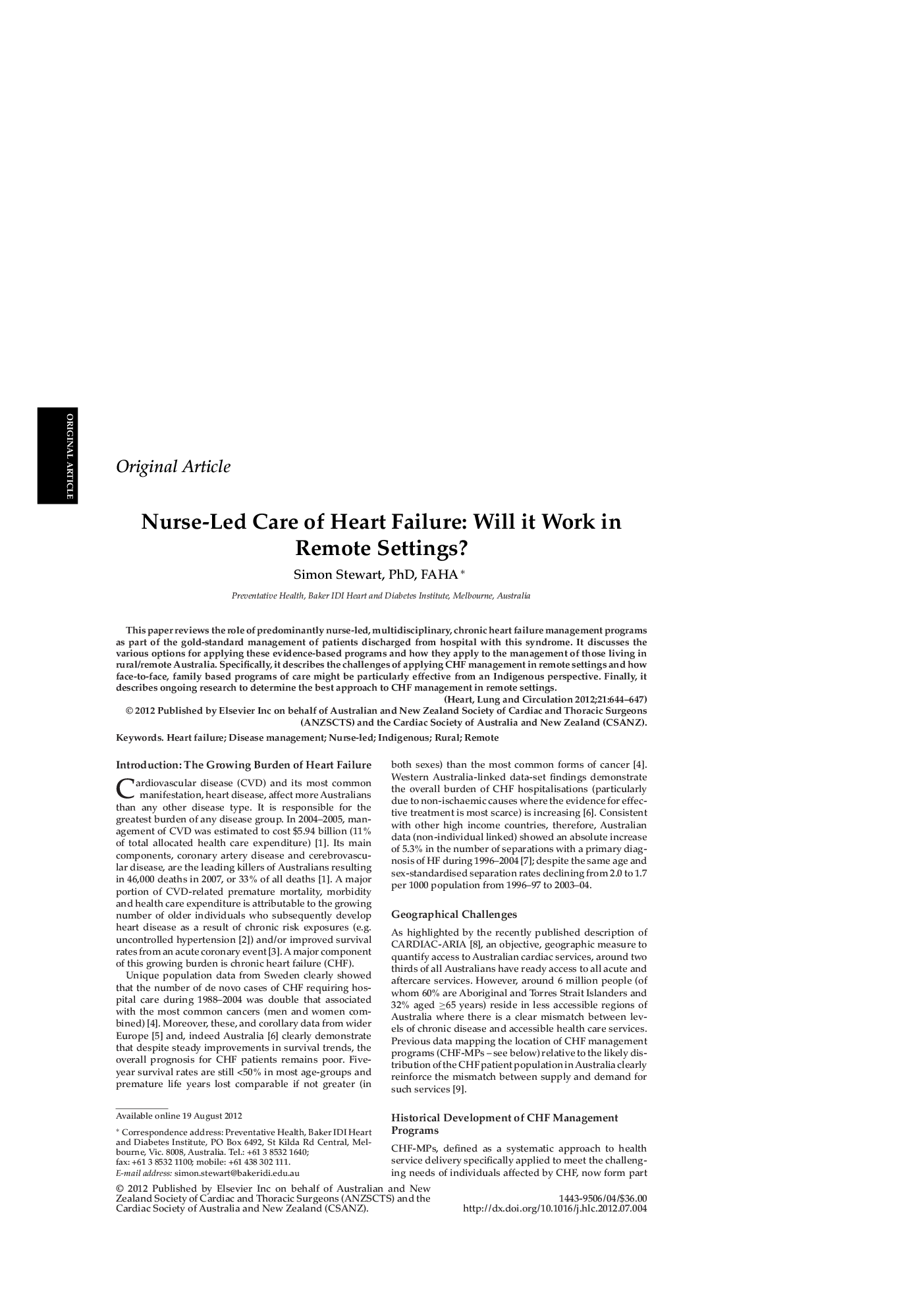 Nurse-Led Care of Heart Failure: Will it Work in Remote Settings?