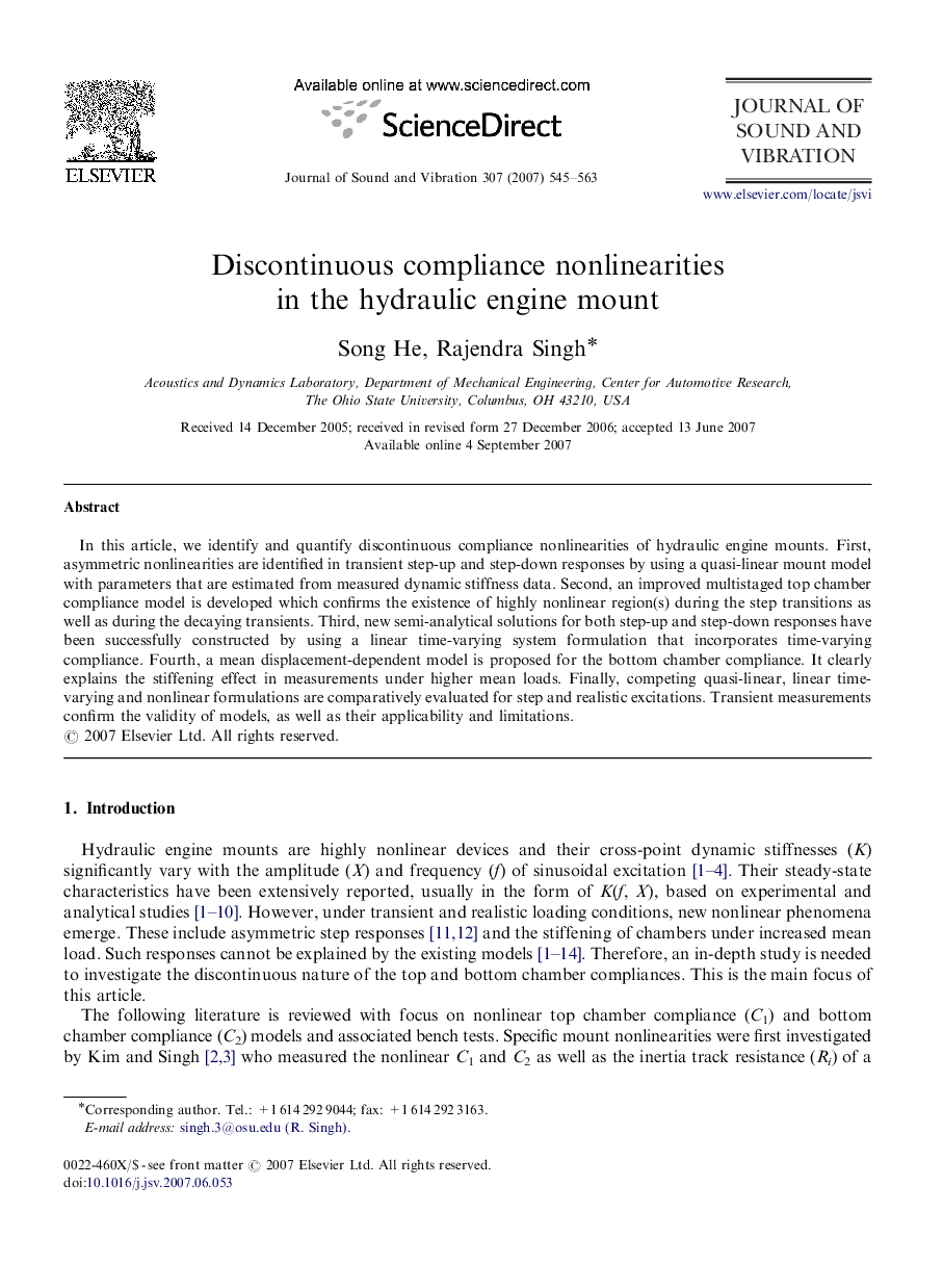 Discontinuous compliance nonlinearities in the hydraulic engine mount