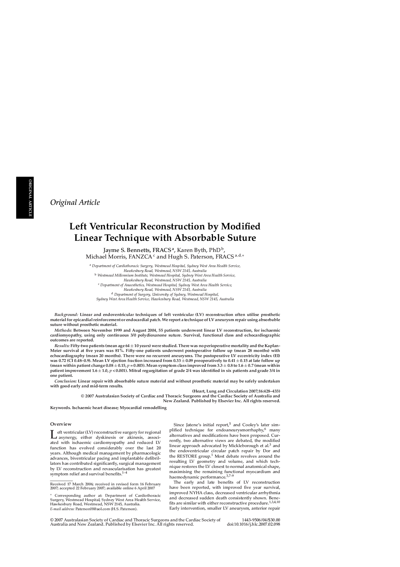 Left Ventricular Reconstruction by Modified Linear Technique with Absorbable Suture