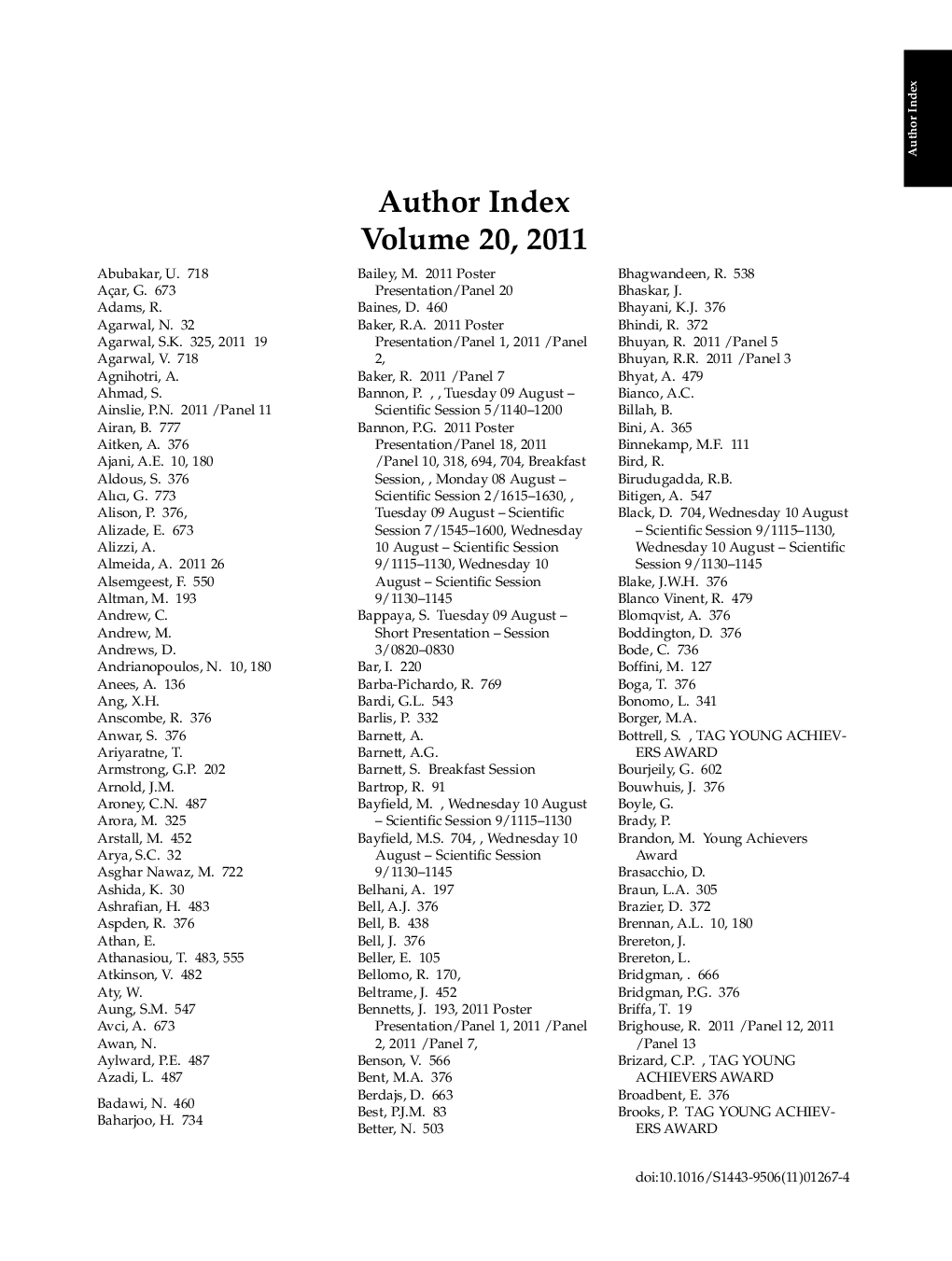 Author Index, Volume 20, 2011