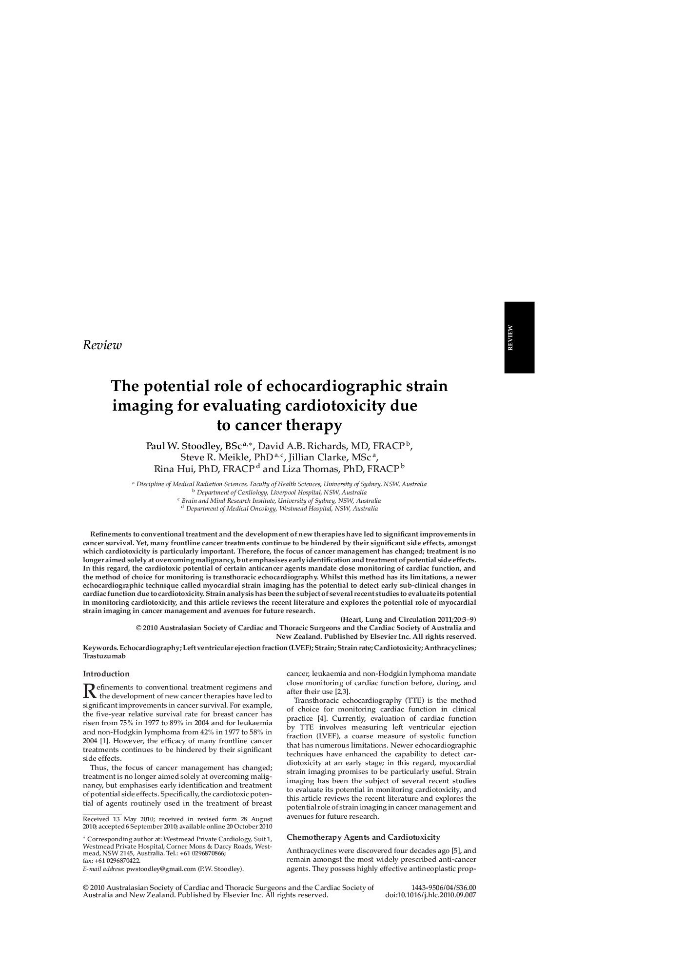 The potential role of echocardiographic strain imaging for evaluating cardiotoxicity due to cancer therapy