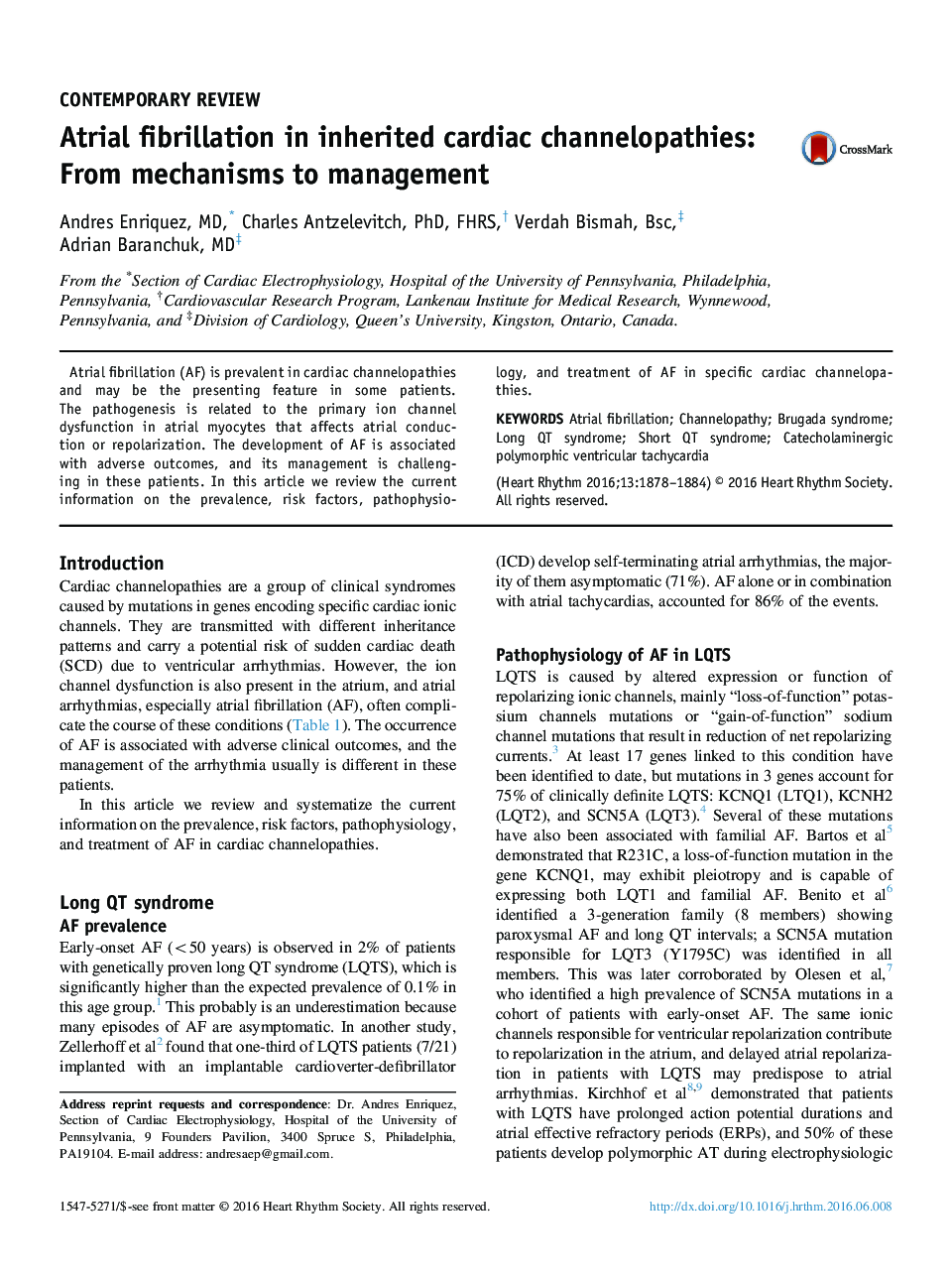 Atrial fibrillation in inherited cardiac channelopathies: From mechanisms to management