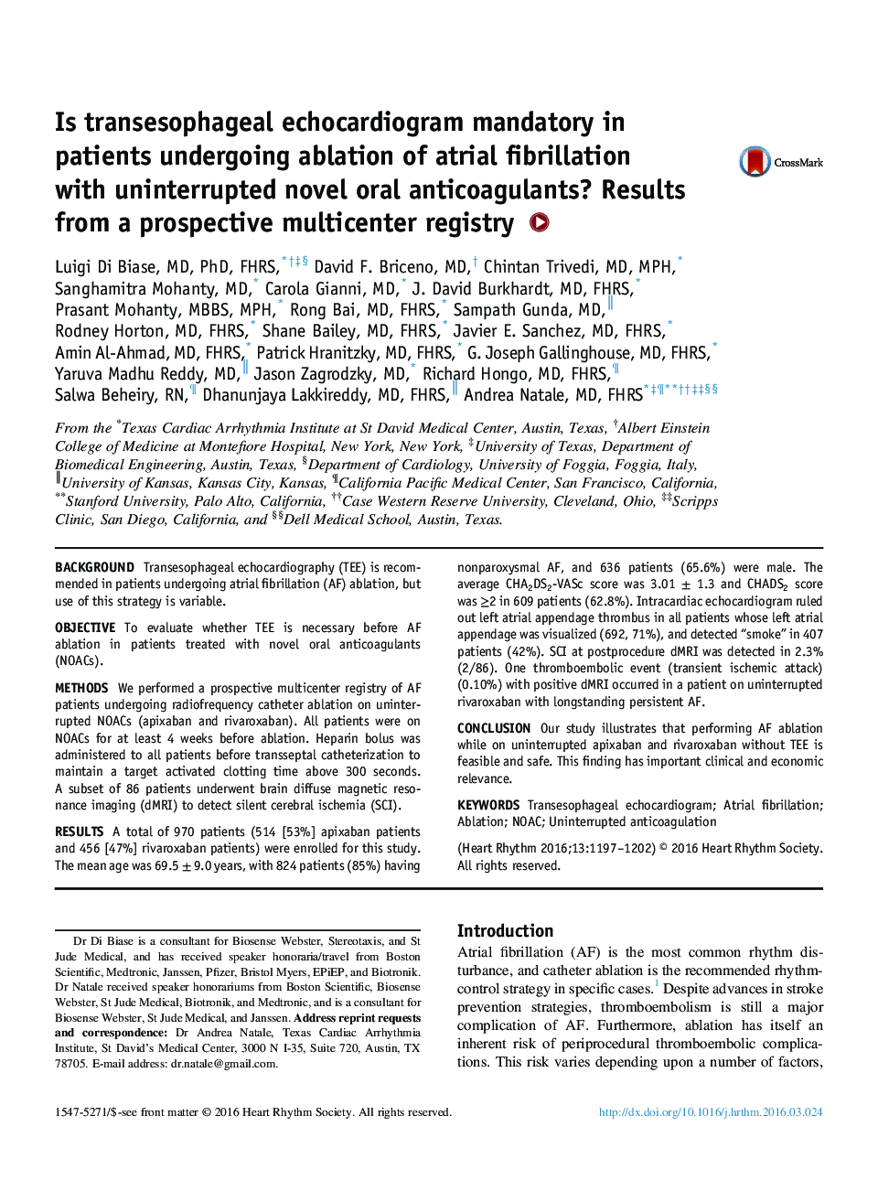 Is transesophageal echocardiogram mandatory in patients undergoing ablation of atrial fibrillation with uninterrupted novel oral anticoagulants? Results from a prospective multicenter registry 