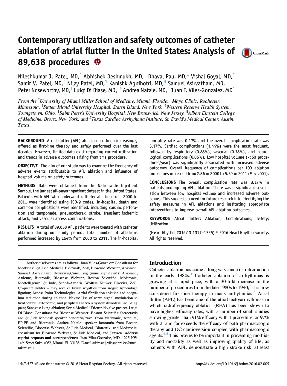 Contemporary utilization and safety outcomes of catheter ablation of atrial flutter in the United States: Analysis of 89,638 procedures 