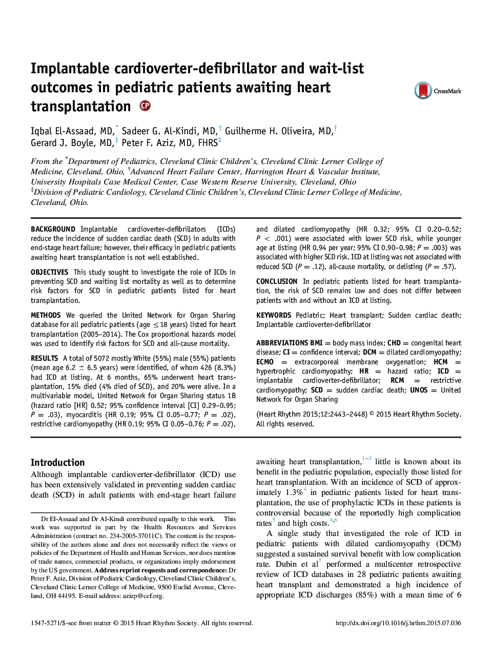 Implantable cardioverter-defibrillator and wait-list outcomes in pediatric patients awaiting heart transplantation 