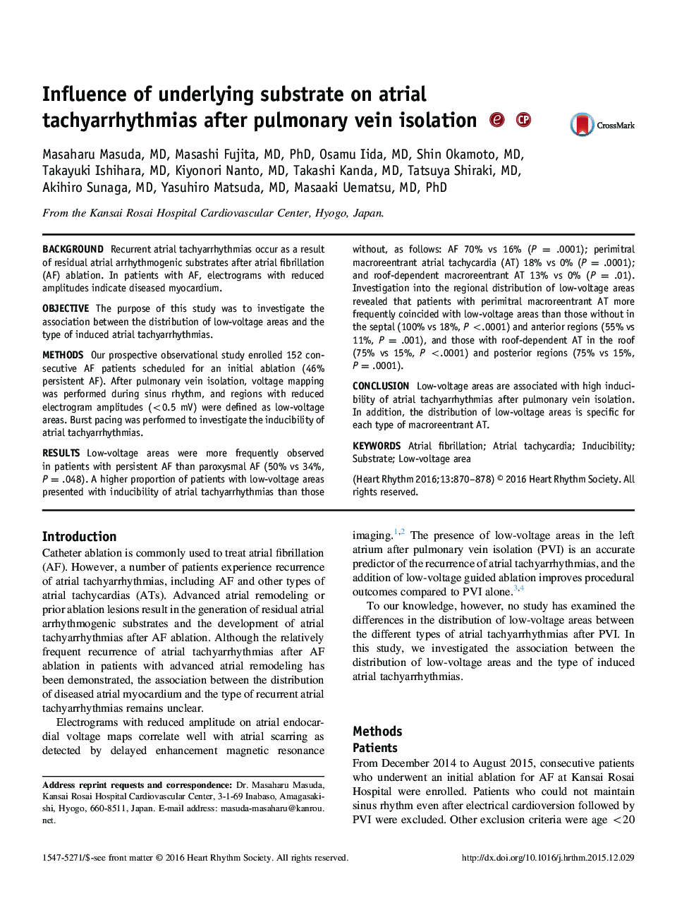 Influence of underlying substrate on atrial tachyarrhythmias after pulmonary vein isolation