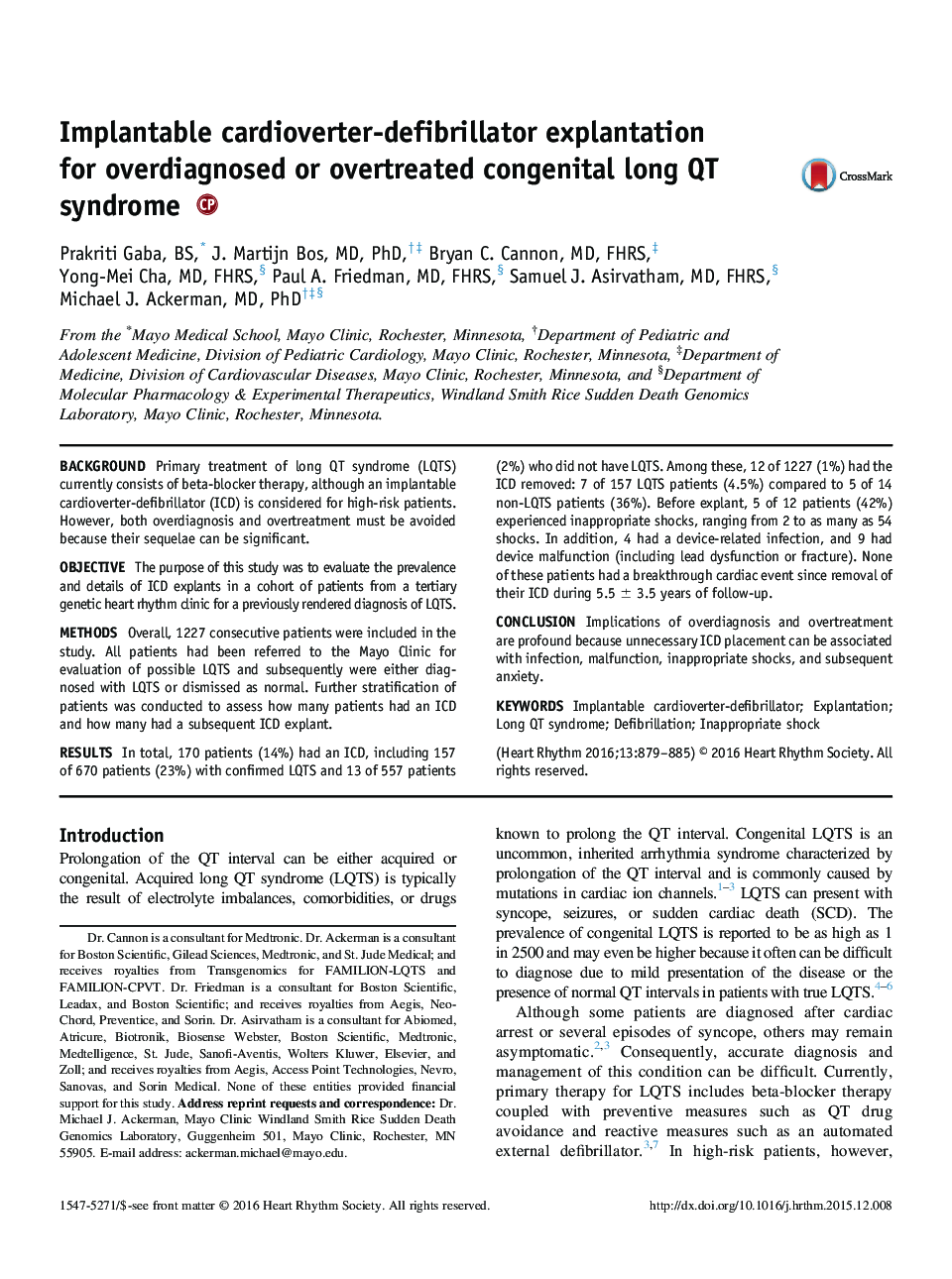 Implantable cardioverter-defibrillator explantation for overdiagnosed or overtreated congenital long QT syndrome 