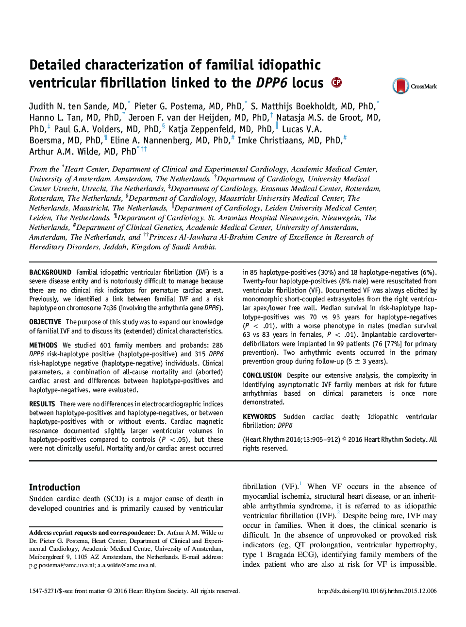 Detailed characterization of familial idiopathic ventricular fibrillation linked to the DPP6 locus