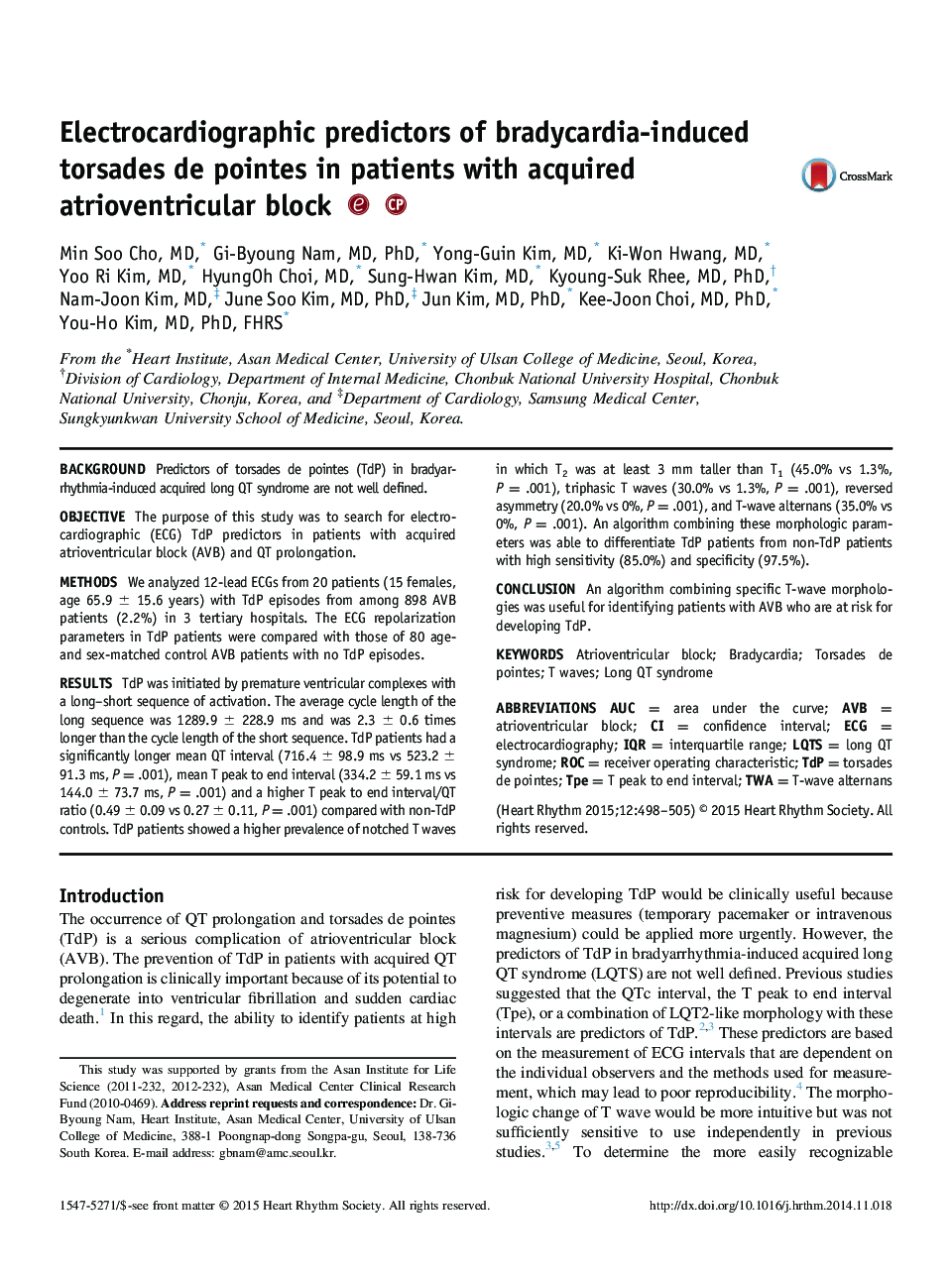 Electrocardiographic predictors of bradycardia-induced torsades de pointes in patients with acquired atrioventricular block 