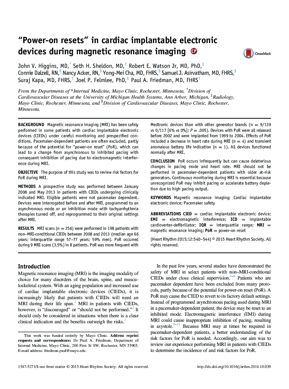 “Power-on resets” in cardiac implantable electronic devices during magnetic resonance imaging 