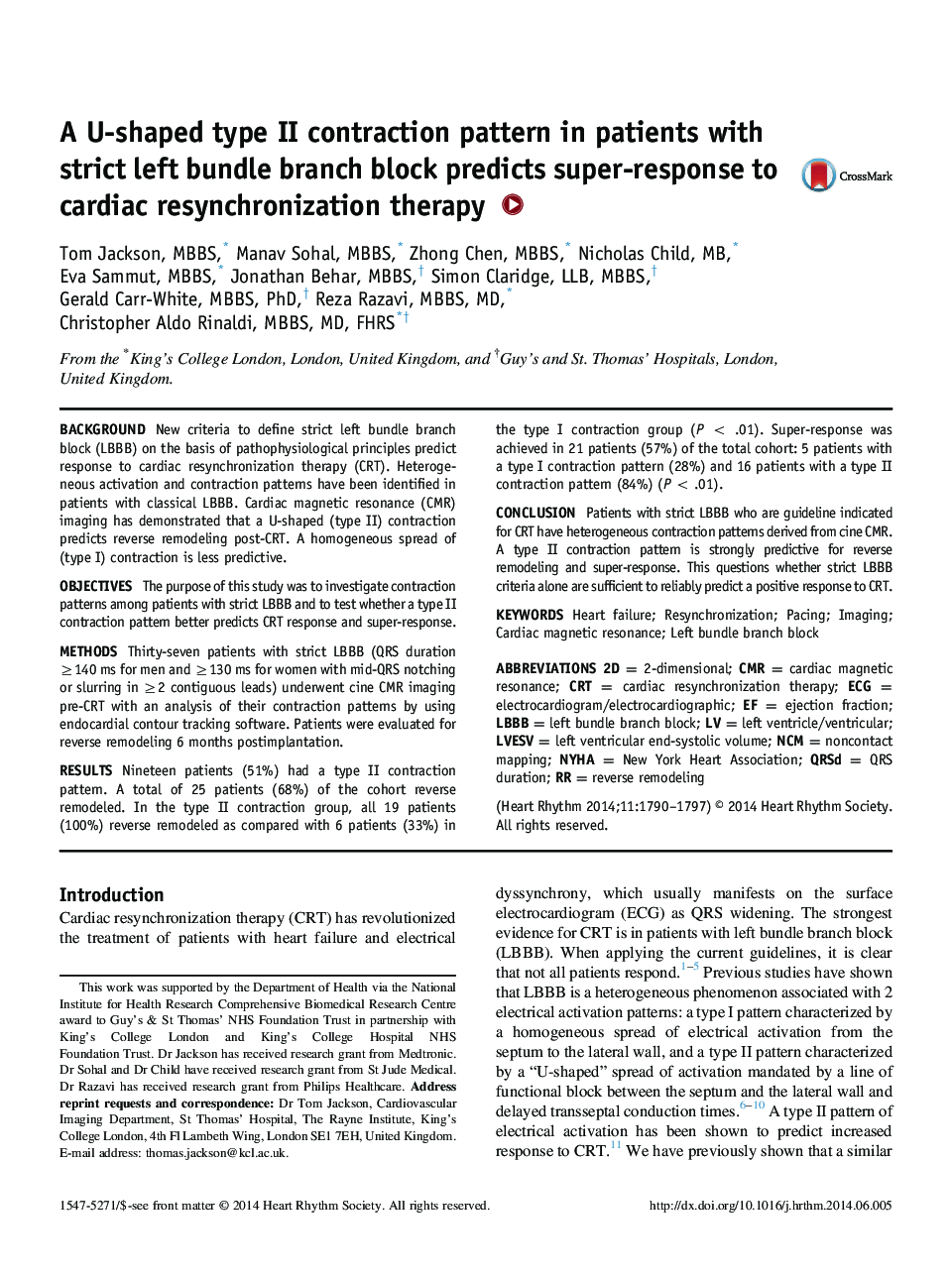 A U-shaped type II contraction pattern in patients with strict left bundle branch block predicts super-response to cardiac resynchronization therapy 