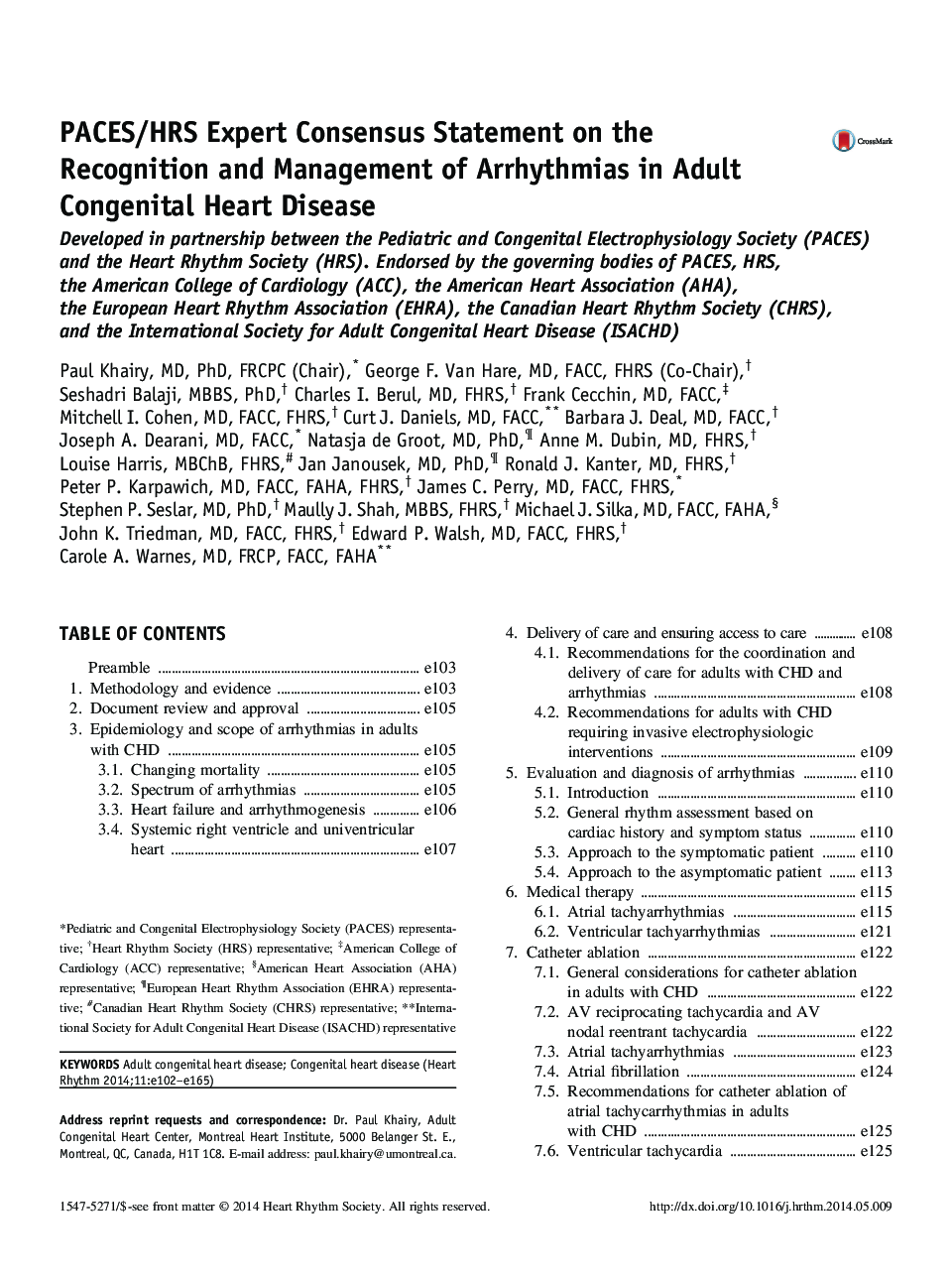 PACES/HRS Expert Consensus Statement on the Recognition and Management of Arrhythmias in Adult Congenital Heart Disease