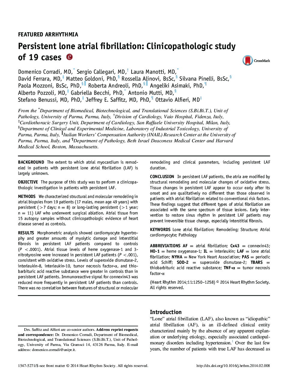 Persistent lone atrial fibrillation: Clinicopathologic study of 19 cases 